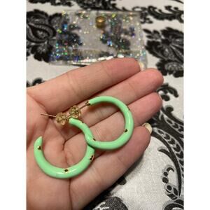 Melania Clara Mint green enamel hoops with gold stars earrings